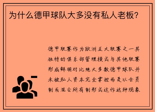 为什么德甲球队大多没有私人老板？